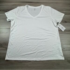 Athletic Works Mens V Neck T Shirt White Short Sleeve Athletic Fit Size XL